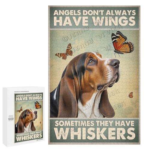 NANVIER 1000-teiliges Puzzle für Erwachsene – Holzpuzzles – Basset Hound Dog Artwork – ideal für Entspannung und Familienbindung, personalisierbar von NANVIER