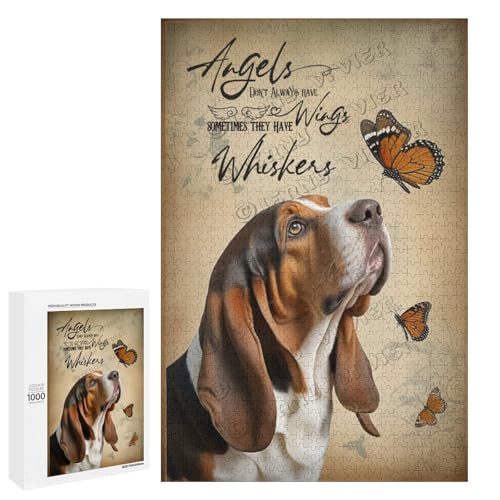 1000-teiliges Puzzle für Erwachsene – Holzpuzzles – Basset Hound Hund Thema – perfekt für Stressabbau und Achtsamkeit, personalisierbar von NANVIER