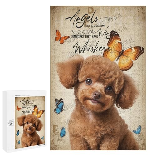 1000-teiliges Puzzle für Erwachsene – Holzpuzzles – Braunes Spielzeug-Pudel-Hunde-Kunstwerk – ideal für Entspannung und Familienbindung, personalisierbar von NANVIER