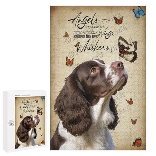 1000-teiliges Puzzle für Erwachsene – Holzpuzzles – Englischer Springer-Spaniel-Hundethema – fesselnde Aktivität für alle Altersgruppen, personalisierbar von NANVIER