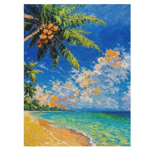 500 Teile Puzzle für Erwachsene und Familien - Leuchtturm Palme Strand Landschaft Puzzle Jedes Stück Einzigartige Natur Jigsaw Puzzles für Geburtstag Weihnachten von NANVIER