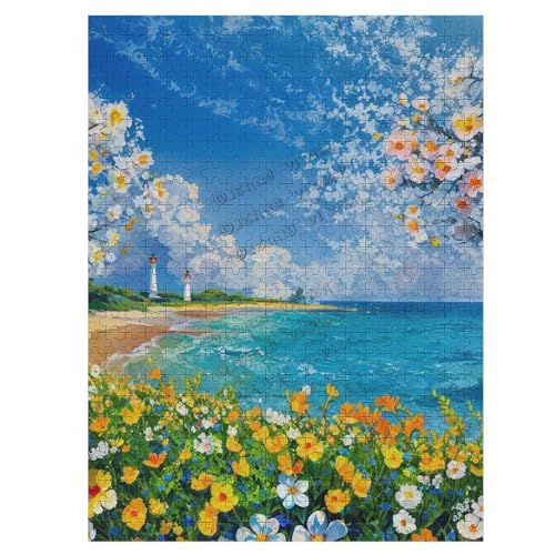 500 Teile Puzzles für Erwachsene Landschaft Ozean Leuchtturm Sommer Strand Puzzles Strand Puzzle Herausfordernde Puzzles Lernspiel Puzzles für Erwachsene und Familien von NANVIER