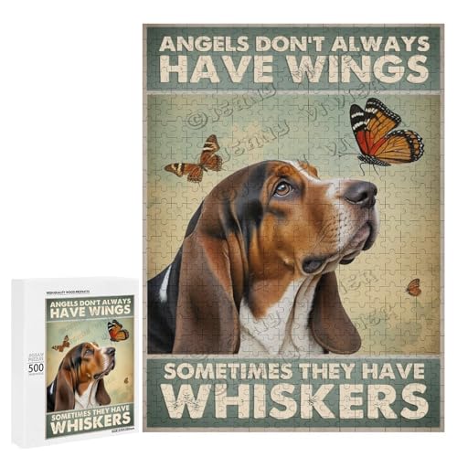 500-teiliges Puzzle für Erwachsene – Holzpuzzles – Basset Hound Dog Artwork – ideal für Entspannung und Familienbindung, personalisierbar von NANVIER