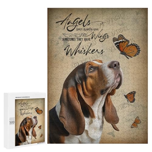 500-teiliges Puzzle für Erwachsene – Holzpuzzles – Basset Hound Hund Thema – perfekt für Stressabbau und Achtsamkeit, personalisierbar von NANVIER