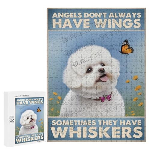 500-teiliges Puzzle für Erwachsene – Holzpuzzles – Bichon Frisé-Hund – lustiges und ansprechendes Puzzle für Hundeliebhaber – perfekt für Familienspielabend, personalisierbar von NANVIER