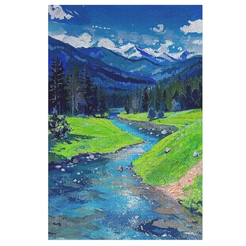 Berge Park Stream Ölgemälde Landschaft Puzzle Puzzle - Puzzles 1000 Teile für Erwachsene - Landschaft Puzzles ein pädagogisches und lustiges Spiel für Ältere Kinder Familie und Freunde von NANVIER