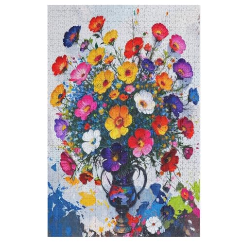 Blumenpuzzle 1000 Teile Puzzles für Erwachsene – Sonnenblume Klassische Ölgemälde Holzpuzzle für Familienaktivitäten Spiele, Geschenk für Erwachsene, Familie oder Kinder von NANVIER