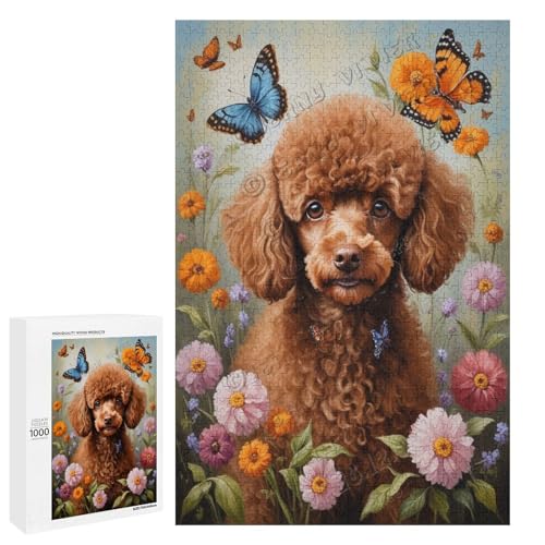 Brauner Pudelhund mit Blume, Ölgemälde, 500-teiliges Puzzle für Erwachsene, Puzzle für Genuss, Holz, personalisierbar von NANVIER