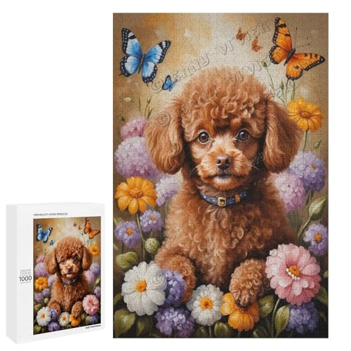 Braunes Spielzeug-Pudel mit Blume, Ölgemälde, 1000 Stück, Puzzle für Hundeliebhaber zum Genießen und Entspannen, Geschenk für Weihnachten, Holz, personalisierbar von NANVIER