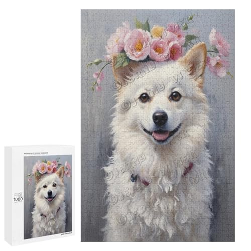 Hiromi Ölgemälde, Motiv: Hund mit Blume, 500-teiliges Puzzle, angenehm für Erwachsene und Hundeliebhaber, Holz, personalisierbar von NANVIER