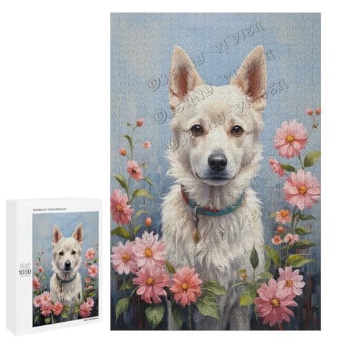 Hiromi Ölgemälde, Motiv: Hund mit Blume, 500-teiliges Puzzle für Erwachsene, perfekt für Entspannung und Genuss, Holz, personalisierbar von NANVIER