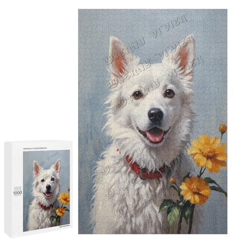 Hiromi Ölgemälde Hund mit Blume, 500-teiliges Puzzle für Erwachsene, Puzzle für Genuss, Holz, personalisierbar von NANVIER