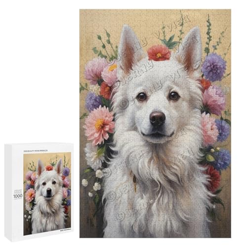 Hiromi Ölgemälde mit Hund mit Blume, 500-teiliges Puzzle für Erwachsene, perfekt für Entspannung und Genuss, Holz, personalisierbar von NANVIER