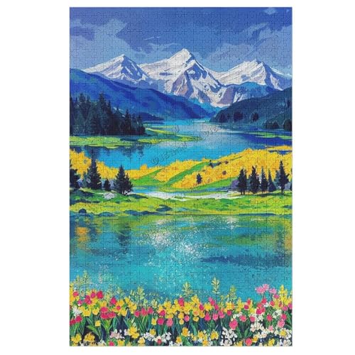 Landschaftspuzzle 1000 Teile Puzzles für Erwachsene - Landschaft Hügel See Ölgemälde Holzpuzzle für Familienaktivitäten Spiele, Jigsaw Puzzles 1000 Teile für Erwachsene von NANVIER