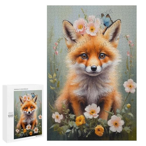 Ölgemälde Babyfuchs mit Blume, Themen-Abenteuer, 1000-teiliges Puzzle, ansprechendes Puzzle für Erwachsene, ideal für gemütliche Nächte im Holz, personalisierbar von NANVIER