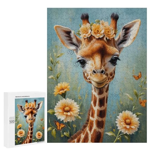 Ölgemälde Giraffe mit Blume, 500 Teile – ein ansprechendes Puzzle-Erlebnis für diejenigen, die Corgis lieben, aus Holz von NANVIER