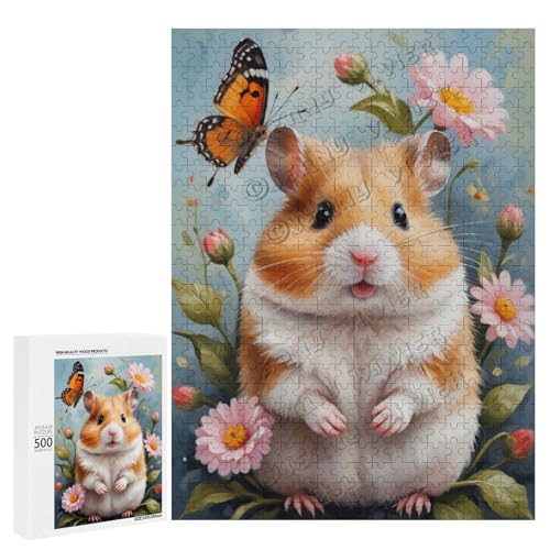 NANVIER Ölgemälde Hamster mit Blume, 500-teiliges Puzzle für Erwachsene, Puzzle für Entspannung und Genuss, Holz, personalisierbar von NANVIER