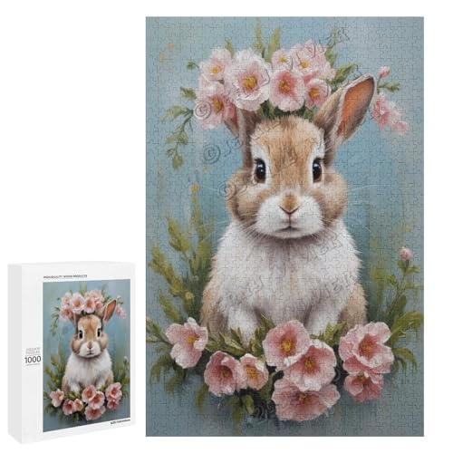 Ölgemälde Hase mit Blume, 1000 Teile, ein fesselndes Puzzle-Erlebnis für diejenigen, die Corgis lieben, aus Holz von NANVIER