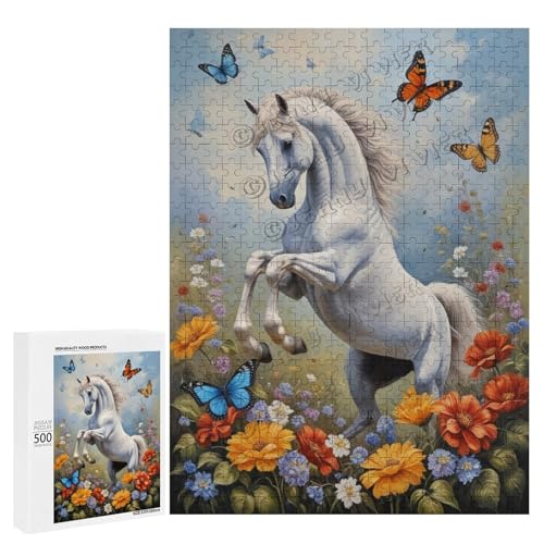 Ölgemälde Pferd mit Blume, 500-teiliges Puzzle für Erwachsene, perfekt für Entspannung und Genuss, Holz, personalisierbar von NANVIER