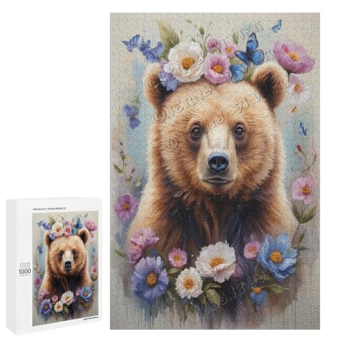 Ölgemälde-Puzzle mit Bär mit Blume, 1000 Teile – ein fesselndes Puzzle-Erlebnis für diejenigen, die Dackel lieben, Holz von NANVIER