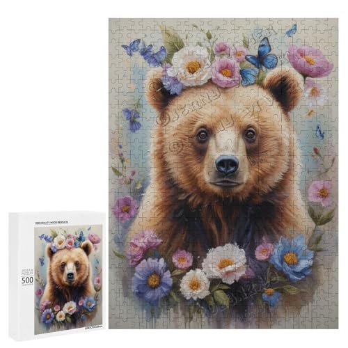 Ölgemälde-Puzzle mit Bär mit Blume, 500 Teile – ein fesselndes Puzzle-Erlebnis für diejenigen, die Dackel lieben, Holz von NANVIER