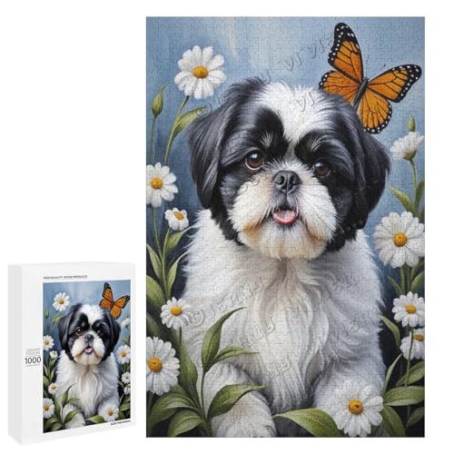 NANVIER Schwarz-weißes Shih Tzu mit Blumen-Ölgemälde, 1000-teiliges Puzzle für Erwachsene, perfekt für Entspannung und Genuss, Holz, personalisierbar NANVIER Schwarz-weißes Shih Tzu mit Blumen-Ölgemälde, 1000-teiliges Puzzle für Erwachsene, perfekt für Entspannung und Genuss, Holz, personalisierbar von NANVIER