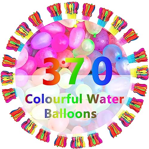 NAOLIU Wasserbomben Selbstschließend, 370 Stück Wasserballons, Bunt Wasserbombem, 60 Sekunden Schnellfüller, Wasserbombem mit Wasserhahn Anschluss, Water Balloons für Kinder, Sommer von NAOLIU