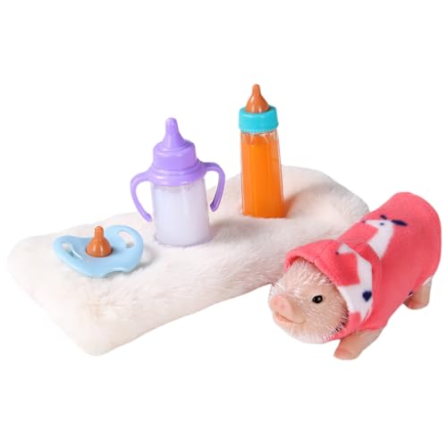 5pcs Silicon Schweinset, Mini Schwein Spielzeug realistische Baby -Schweineduppe mit Stoff Silikontieren mit Ferkelzubehör zum Geburtstag von Kindern, Weihnachtsgeschenkset, Weihnachtsgeschenkset von NASSMOSSE