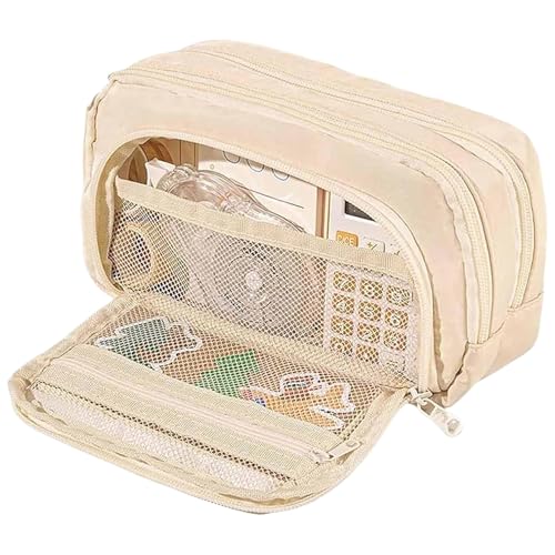 Bleistiftkoffer Multi -Taschen -Bleistiftkoffer Reißverschluss Bleistift Gehäuse Organizer niedliche Leinwand Bleistiftbeutel Faltbarer Bleistiftbeutel für Teen- und Erwachsene Mädchen Beige von NASSMOSSE