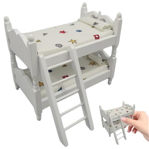 NASSMOSSE 1/12 Maßstab Accessoires 5.4x3.2x4.7 '' Holz Mini Puppe Etagenbett exquisites realistisches Puppenhausbett mit Leiter für Dollhouse Schlafzimmer Kinderzimmer und Dekor -Stil 1 von NASSMOSSE