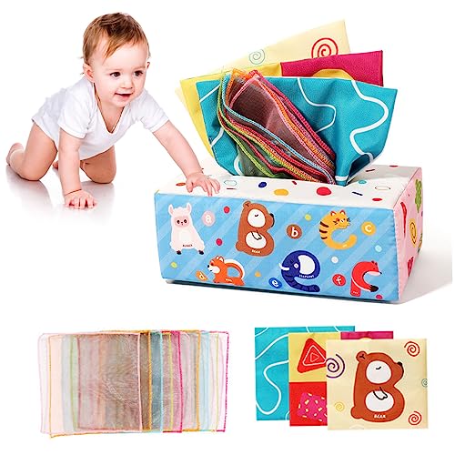 NASSMOSSE Baby Tissue Box Spielzeug 0-6 Monate Sensorisches Spielzeug für Babys Crinkle Toys Early Learning Toys für Babygeschenke numerisches Alphabet von NASSMOSSE