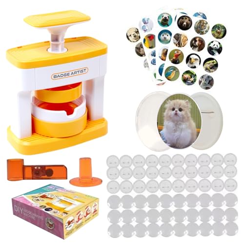 NASSMOSSE Badge Maker für Kinder 1 Set DIY Round Knopfhersteller mit 48 Mustern und 48 Knopfteilen Süßes Drücken Sie Pin Maker Machine Geschenk für Mädchen von NASSMOSSE