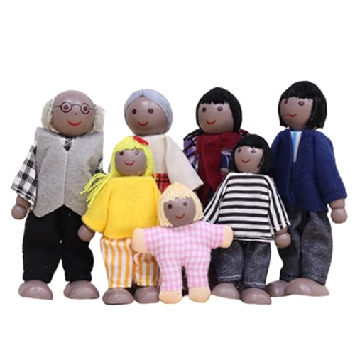 NASSMOSSE Dollhouse People 7PCS Dress-up Family Dollhouse Dolls süße kleine Holzpuppenpuppenhouse-Figuren umfassen Opa, Oma, Mama, Papa, Junge und Mädchen Stil 2 Stil von NASSMOSSE