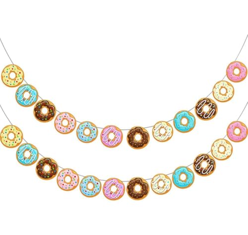 NASSMOSSE Donut Food Theme Party Banner Garland - 2 Pack Donut Geburtstagsfeier Vorräte - Donut Zeitpartydekorationen für Donut -Erwachsene Party Geburtstagsfeier Kuchen Food Gunst Displays von NASSMOSSE