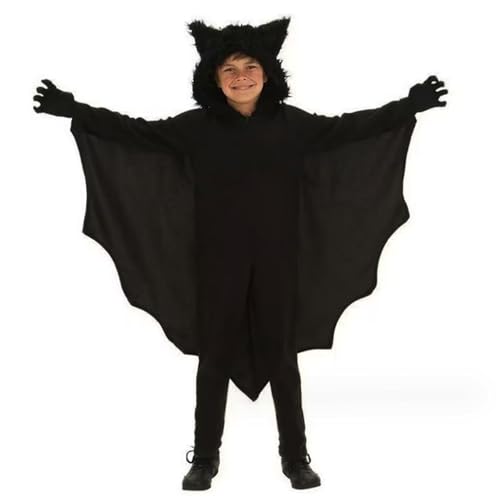 NASSMOSSE Fledermauskostüm für Kinder 9-10 Jahre alte Kostüm Kids Hooded BAT atmungsaktives integriertes Zipper Halloween Kostüme mit Handschuhen für Jungen Mädchen für Höhe 51,2-55,1 Zoll l von NASSMOSSE