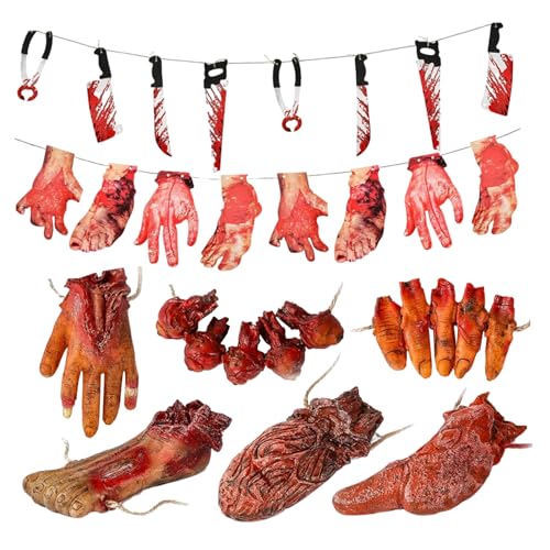 NASSMOSSE Halloween -Körperteile 8pcs/Set Vinyl beängstigend realistische blutige körperbodeteile hängen Halloween Requisiten für Haunted House Party Film Halloween Dekor von NASSMOSSE