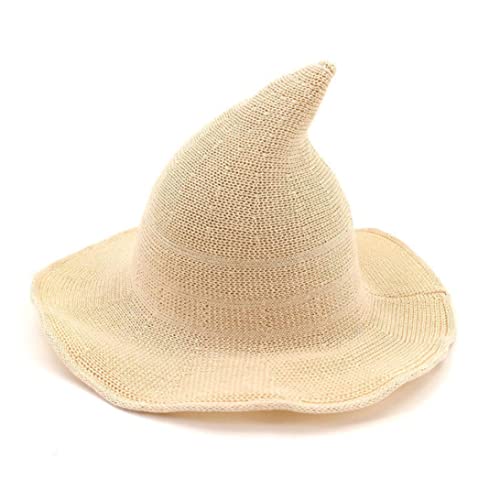 NASSMOSSE Halloween Witch Hat Wide Rand Strick -Mütze Spitzes Kopfspeisen Cosplay -Kostüm für Frauen Beige Halloween Dekorzubehör von NASSMOSSE