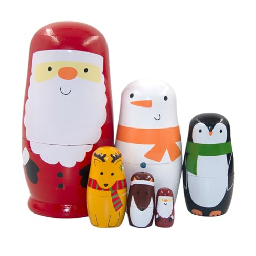 NASSMOSSE Hölzerne russische nistpuppen Santa Claus Penguin elk Snowman stapeln Set Weihnachten Fashion Toys 6pcs von NASSMOSSE