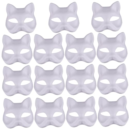 NASSMOSSE Katzenmaske, 15pcs Halbfuchsmaske, weiße Therian -Maske, DIY -Tiermaske Farbe Leere Maskerade -Masken, mit elastischer Band Animal Face Maske für Halloween, Maskerade -Party, Cosplay von NASSMOSSE