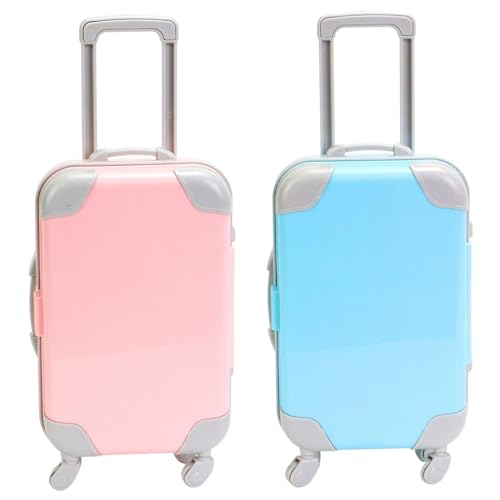 NASSMOSSE Koffer 2PCS Mini Koffer Realistische Mini Koffer Party Favor Offenbares Mini -Gepäck mit ausziehbarer Zugstange und beweglicher Rad Mini Koffer für Puppenmädchen Geschenke, Stil 1 von NASSMOSSE