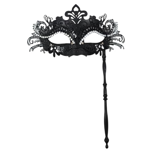 NASSMOSSE Masquerade -Maske auf Stick Metal Handheld Mardi Gras Mask Abnehmbares Maskerade -Ballmaske für Partykostümzubehör Schwarze Halloween Dekor von NASSMOSSE