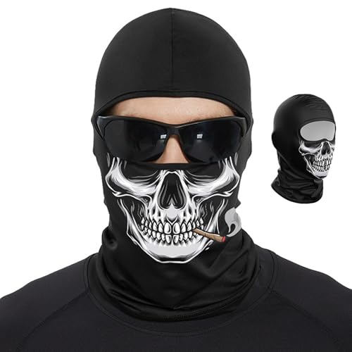 NASSMOSSE Schädelmaske, Anti-UV-Geistermaske mit Vollgesicht, hoch elastische EIS Seidenskelettmaske, gruselige Ghostface-Maske für Motorradfahrrad-Skateboard-Wanderschnee-Schneemobile Snowboard von NASSMOSSE