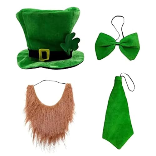 NASSMOSSE St. Patrick Kostüm Set mit Top -Hut -Bart -Fliege Krawatte für irisches Festival Accessoire 4pcs von NASSMOSSE