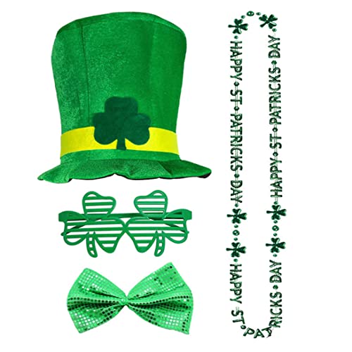 NASSMOSSE St. Patrick's Day Kostüm Accessoire Shamrock Hat Halskette Fliege Brille für irische Party 4pcs von NASSMOSSE