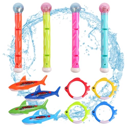 NASSMOSSE Tauchspielzeugset mit Diving Stick Diving Ring Hai Torpedo Pool Spielzeug für Swimmingpool -Trainingsspielzeug für Sommerunterwasserspiel 12PCS von NASSMOSSE