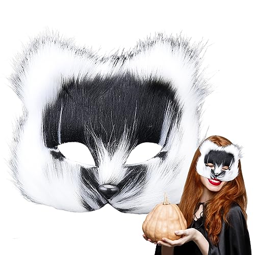 NASSMOSSE Therian Maske, Pelzmaske, Halloween Fox Maske 7.09 x 7,09 Zoll Plüsch Realistische Halb-Face-Katzenmaske tragbare Kleidermaske Maskerade Tiermasken für Cosplay-Kostüm von NASSMOSSE