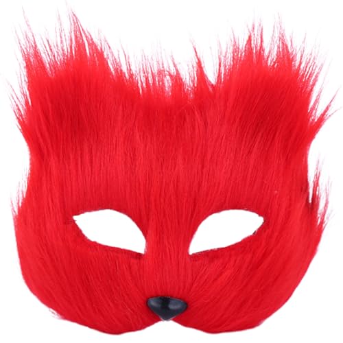 NASSMOSSE Therian Maske, halbgesichtliche Fuchsmaske, atmungsaktive Tiermaske für Erwachsene Kinder, weiches glattes Cosplay pelziges Kostüm für Maskerade Party Osternrot von NASSMOSSE