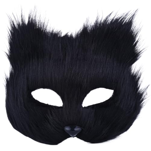 NASSMOSSE Therian Maske, halbgesichtliche Fuchsmaske, atmungsaktive Tiermaske für erwachsene Kinder, weiches glattes Cosplay pelziges Kostüm für Maskerade Party Ostern schwarz von NASSMOSSE