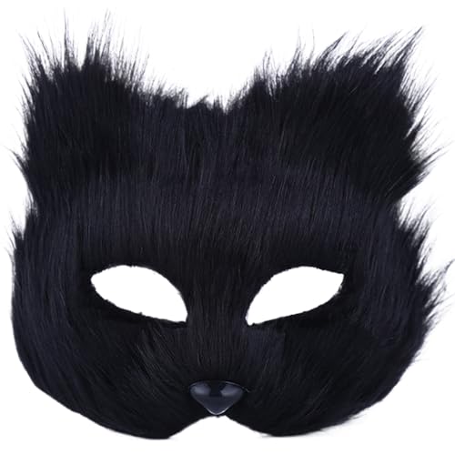 NASSMOSSE Therianische Maske, halbgesichts Fuchsmaske, atmungsaktive Tiermaske für Erwachsene Kinder, weiches glattes Cosplay pelziges Kostüm für Maskerade-Party Ostern Schwarz von NASSMOSSE