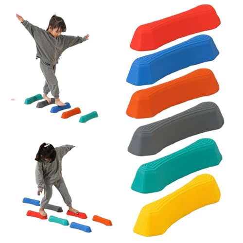 NASSMOSSE Trittsteine ​​für Kinder 6PCs/Set Rainbow Sensory Balancing Stones Non-Rutip Kids Balance Strahl Stapelbare Kinder Hinderniskurs für Spielplatz, Verbesserung der körperlichen Koordination von NASSMOSSE